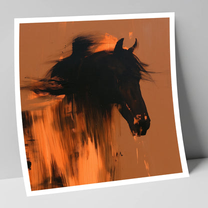 Black Horse Silhouette on Amber horse breed art print