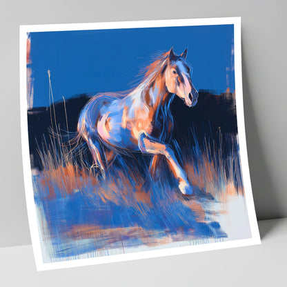 Wanderer in Blue horse landscape art print