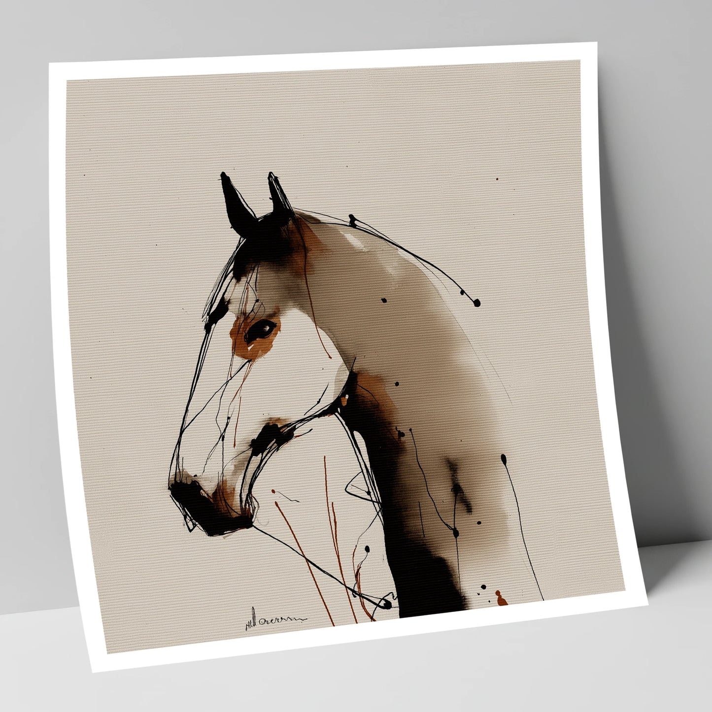 Sepia Ink Silhouette horse portrait art print