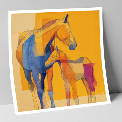 Vibrant Amber Kinship mare & foal art print