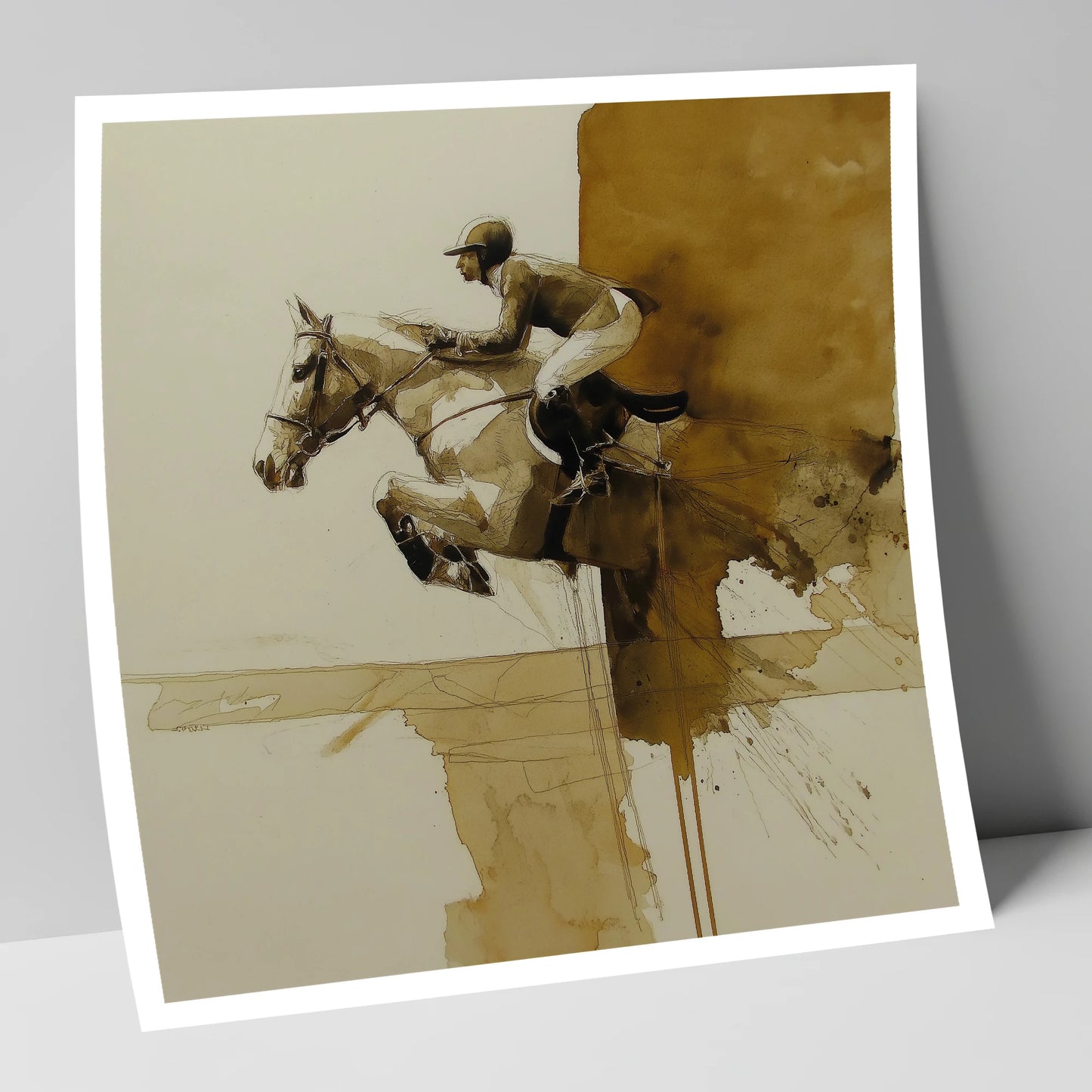 Airborne in Sepia show jumping horse art print