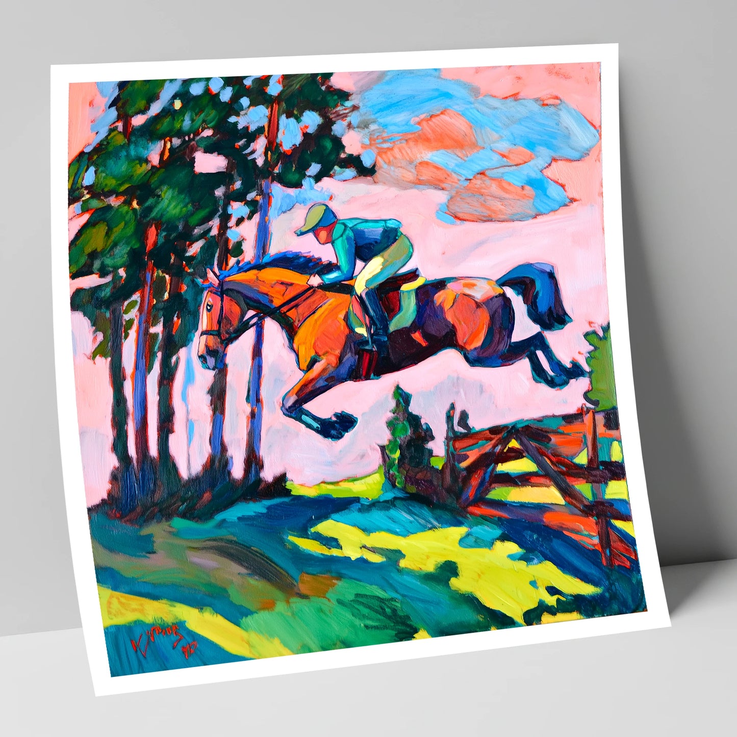 Vibrant Cross Country Leap show jumping horse art print