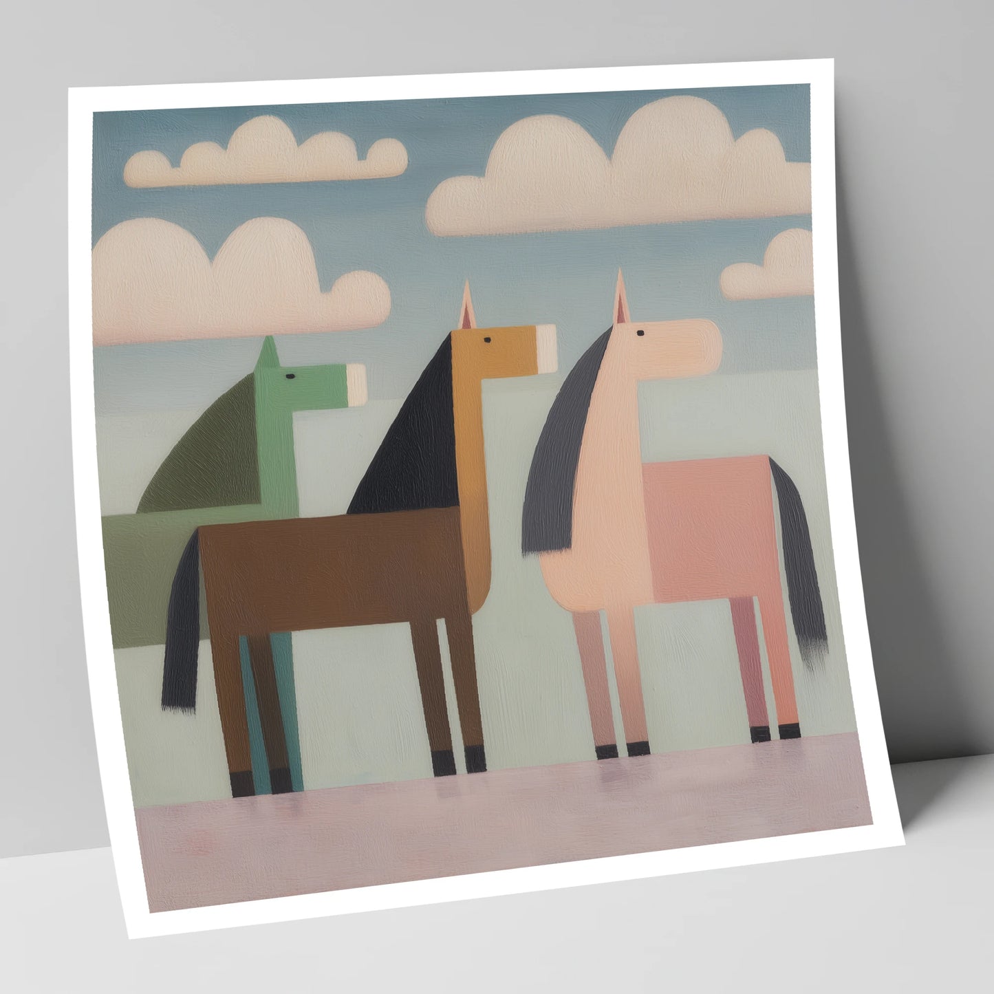 Serene Stylised Herd horse landscape art print