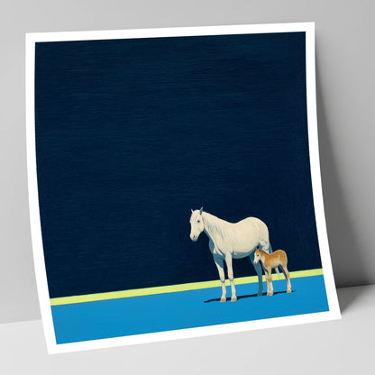 Midnight Horizon Mare And Foal mare & foal art print