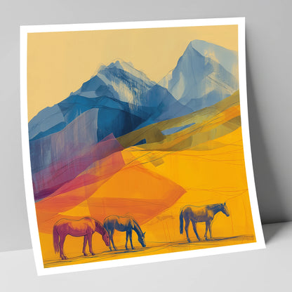 Golden Mountain Pasture horse landscape art print