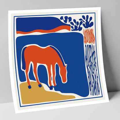 Abstract Azure Grazer horse landscape art print