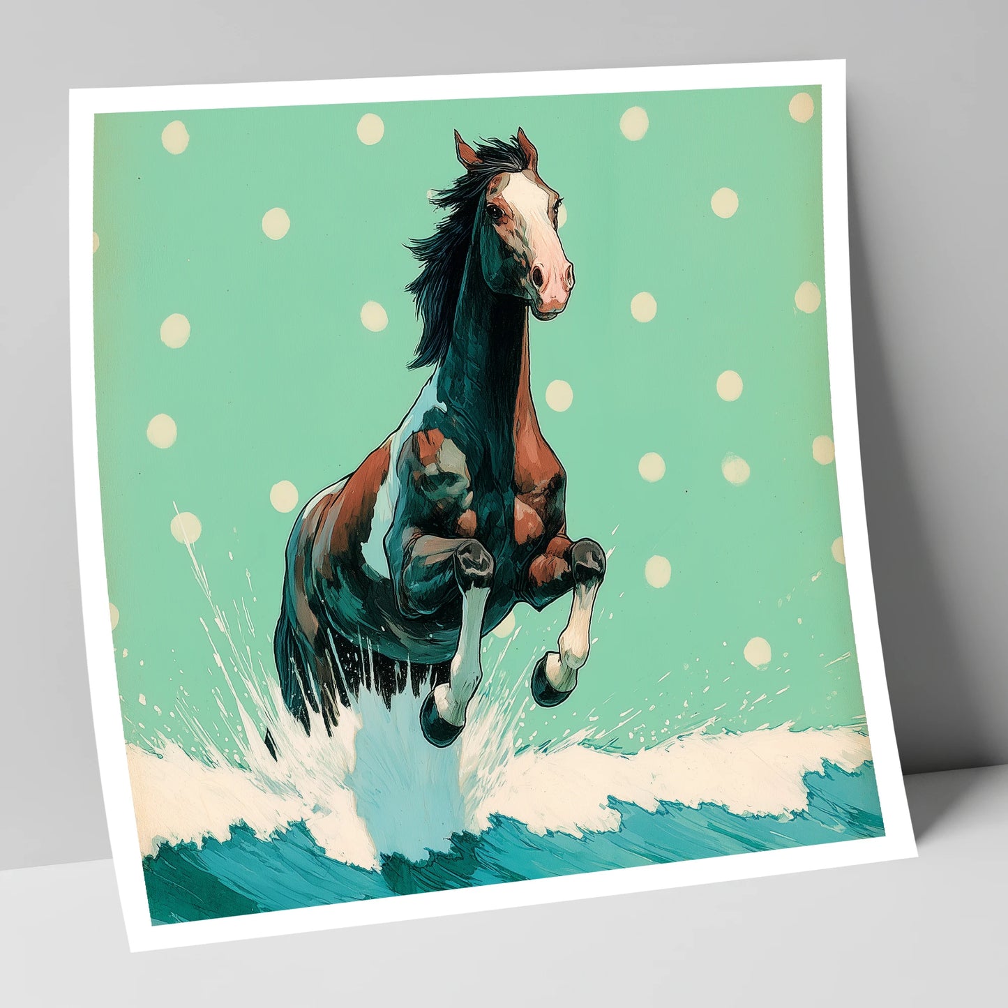 Graphic Ocean Surge beach horse art print