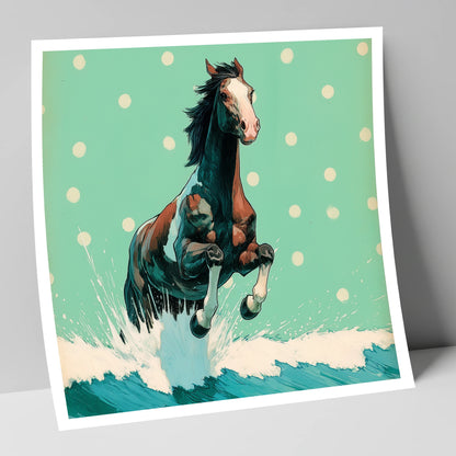 Graphic Ocean Surge beach horse art print