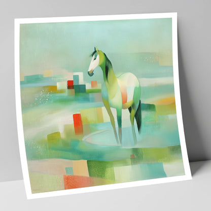 Geometric Coastal Equine beach horse art print