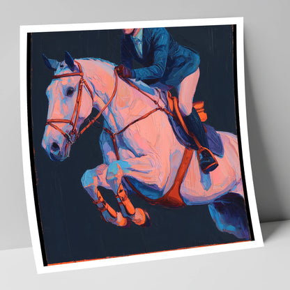 Vibrant Indigo Flight show jumping horse art print