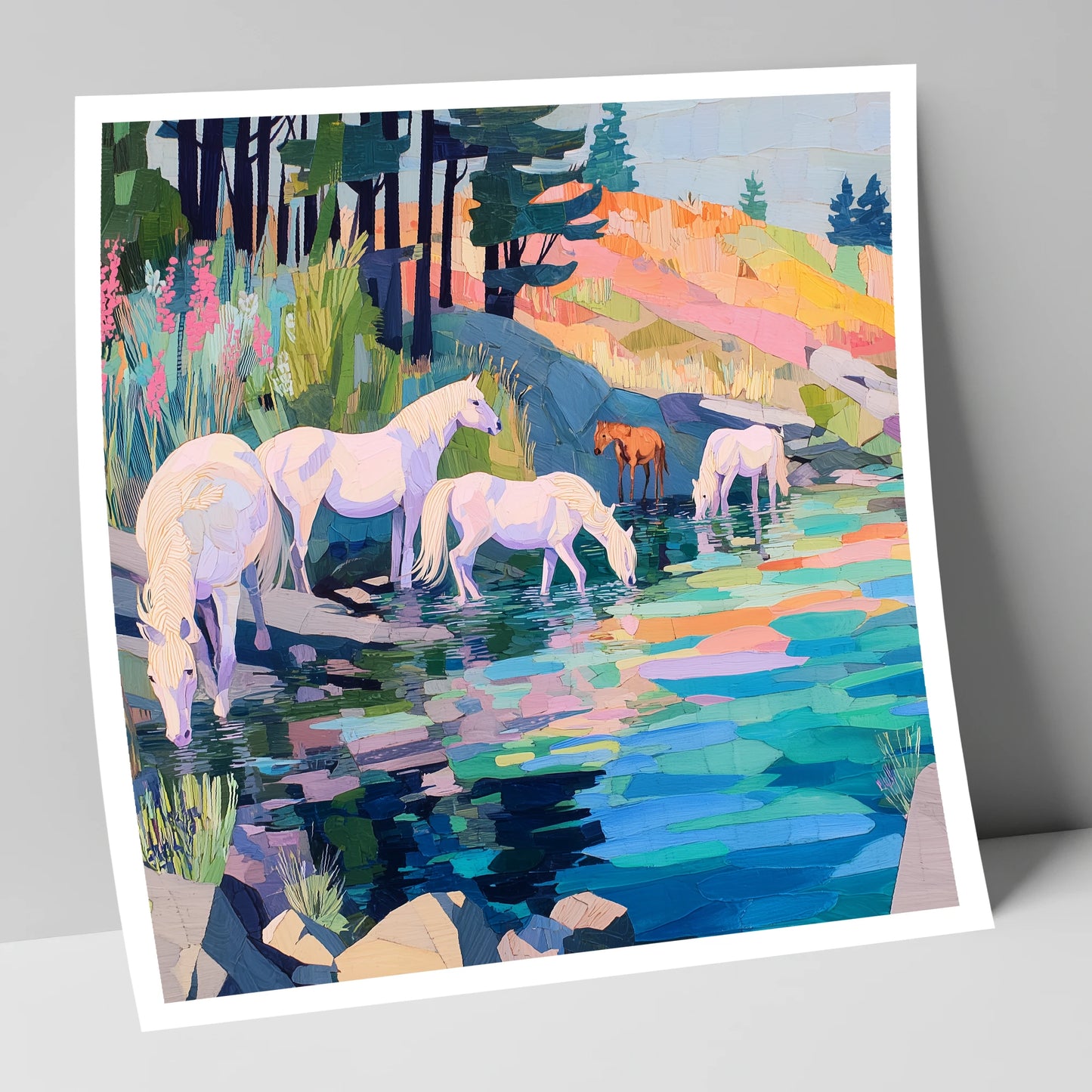 Kaleidoscope Watering Hole wild horses art print
