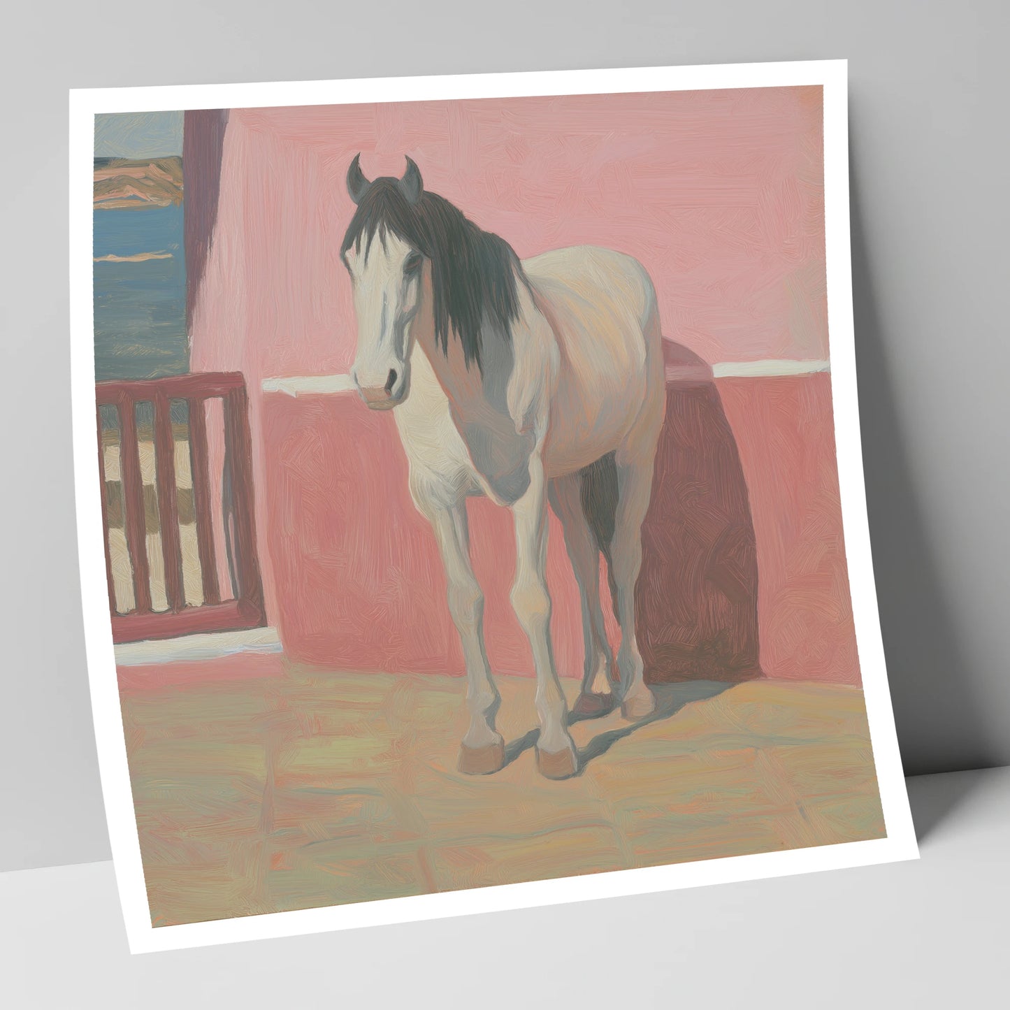 Coastal Courtyard Grey horse breed art print