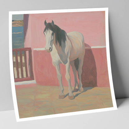 Coastal Courtyard Grey horse breed art print