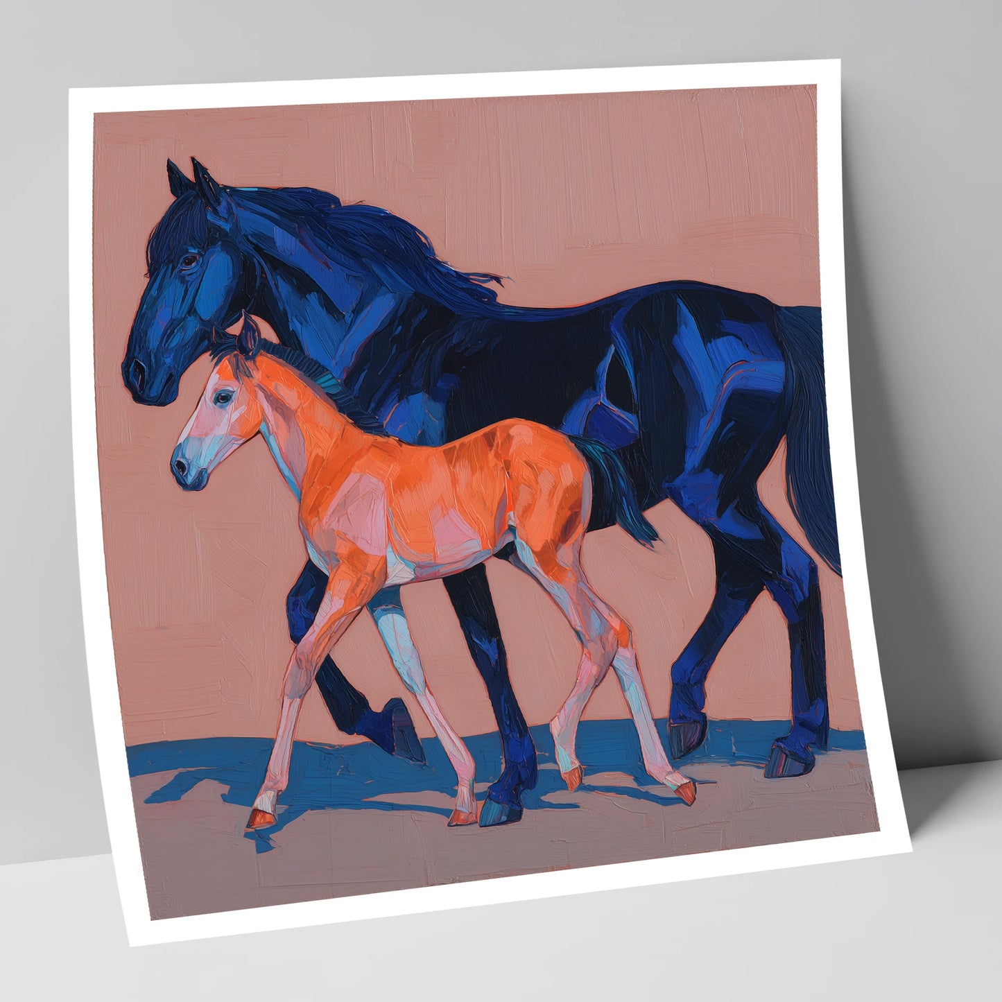 Cobalt and Coral mare & foal art print