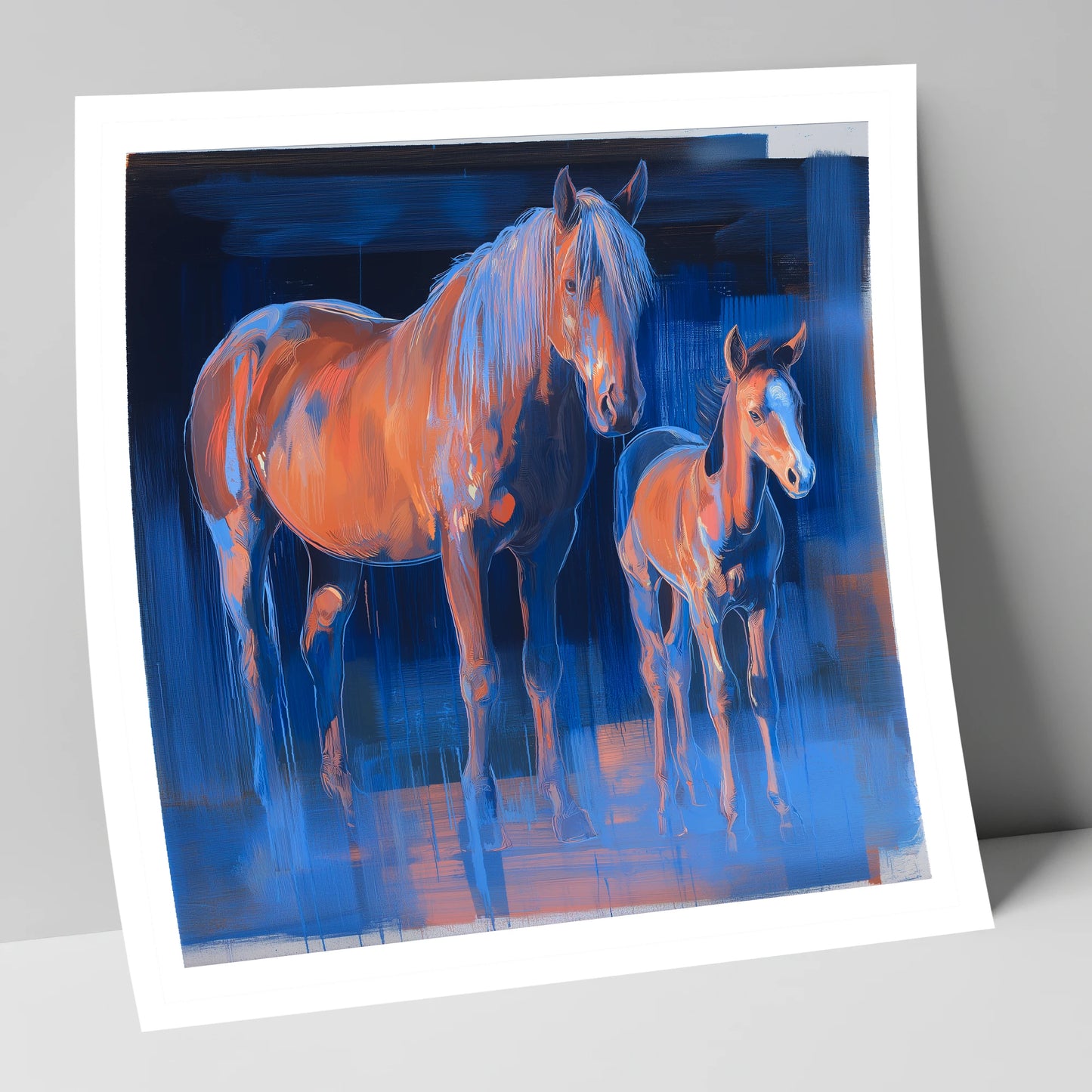 Cobalt and Apricot mare & foal art print