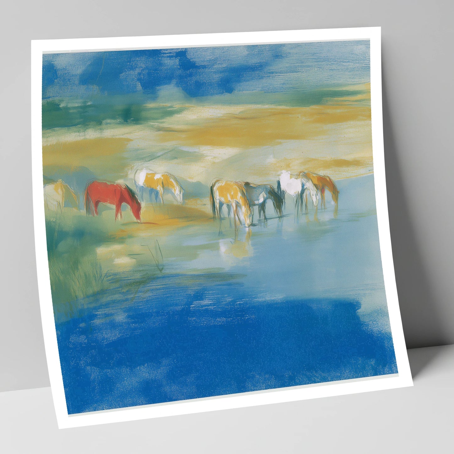 Vivid Watering Hole wild horses art print