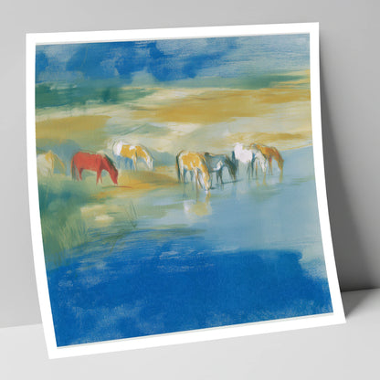 Vivid Watering Hole wild horses art print