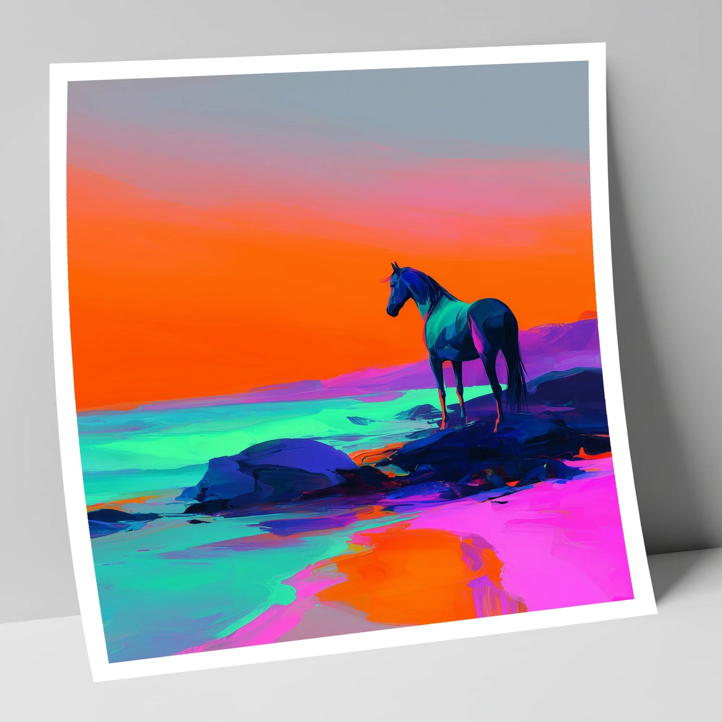Neon Horizon Vigil horse landscape art print