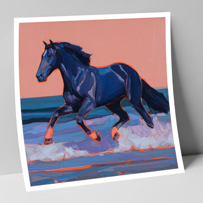Indigo Surf Canter beach horse art print