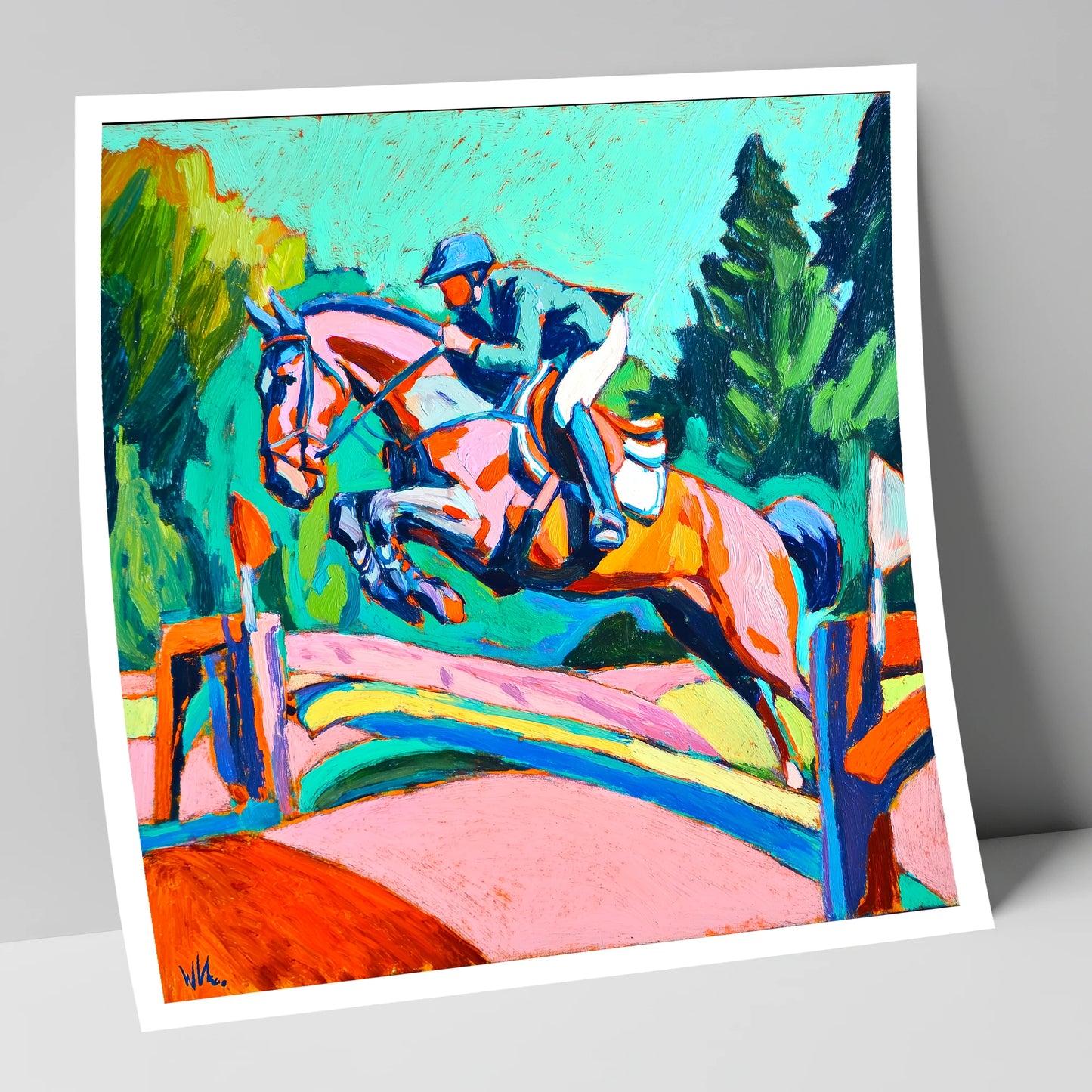 Technicolour Flight show jumping horse art print
