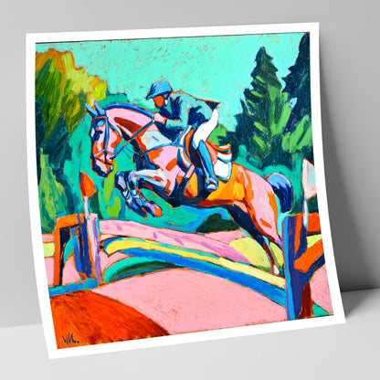 Technicolour Flight show jumping horse art print