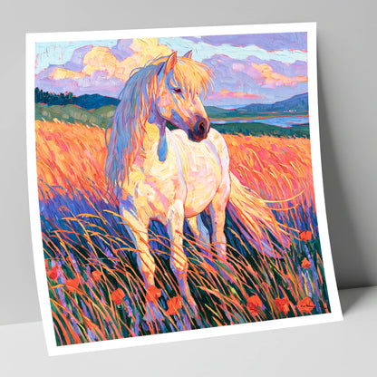 Palomino Pony In Vibrant Meadow horse breed art print