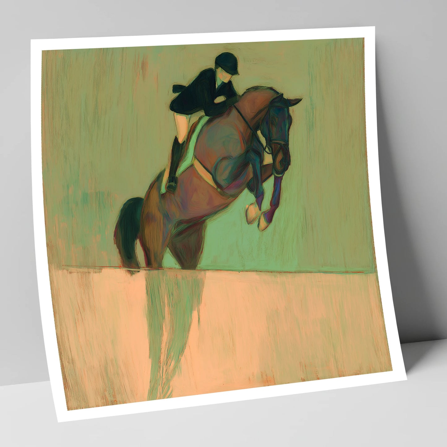 Suspension in Sage show jumping horse art print