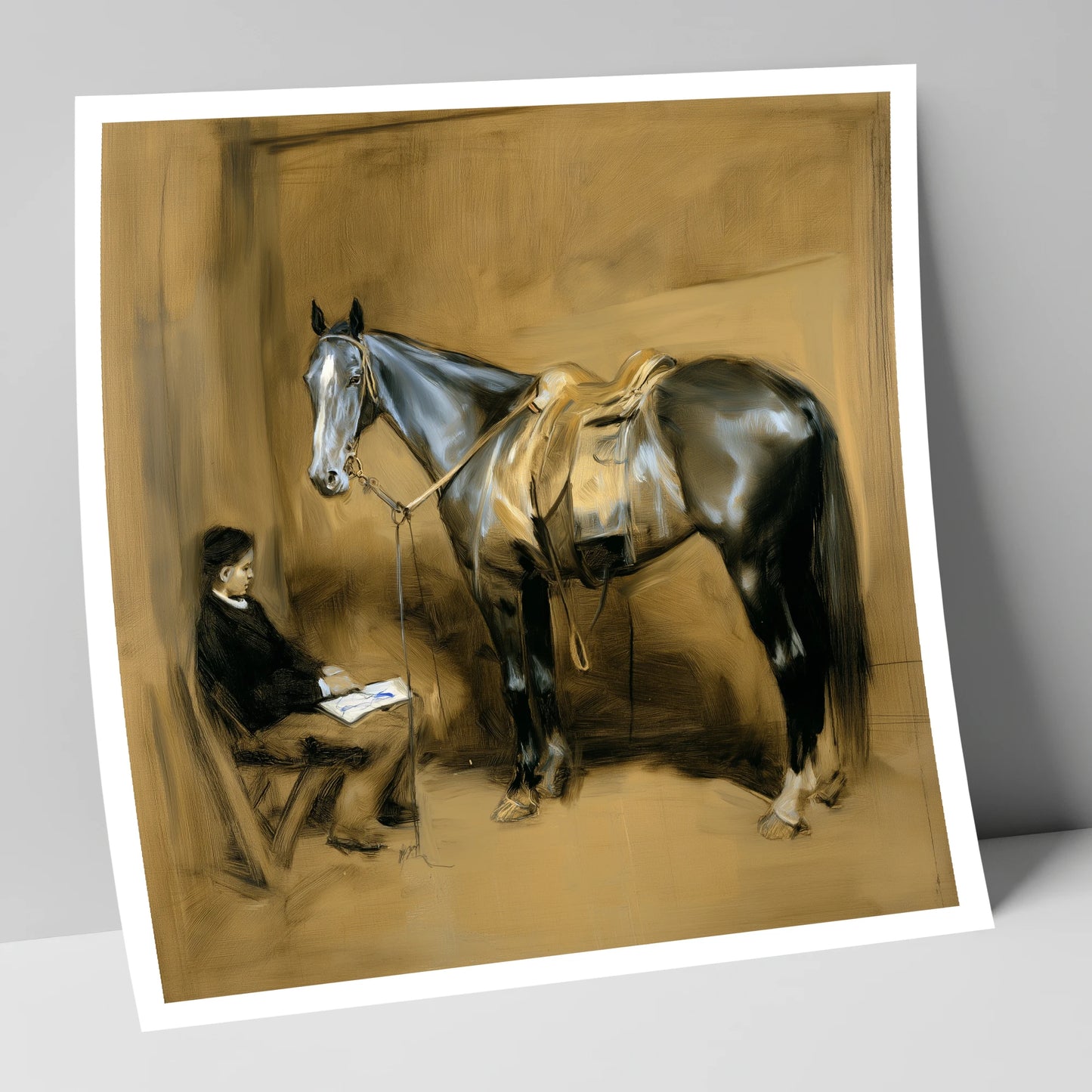 Quiet Stable Companions horse & rider art print