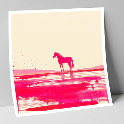 Magenta Horizon Reflection horse landscape art print