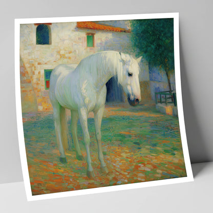 Sunlit Courtyard Grey horse breed art print