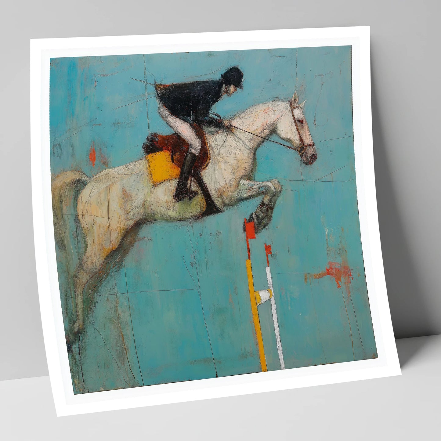 Airborne Over Teal show jumping horse art print
