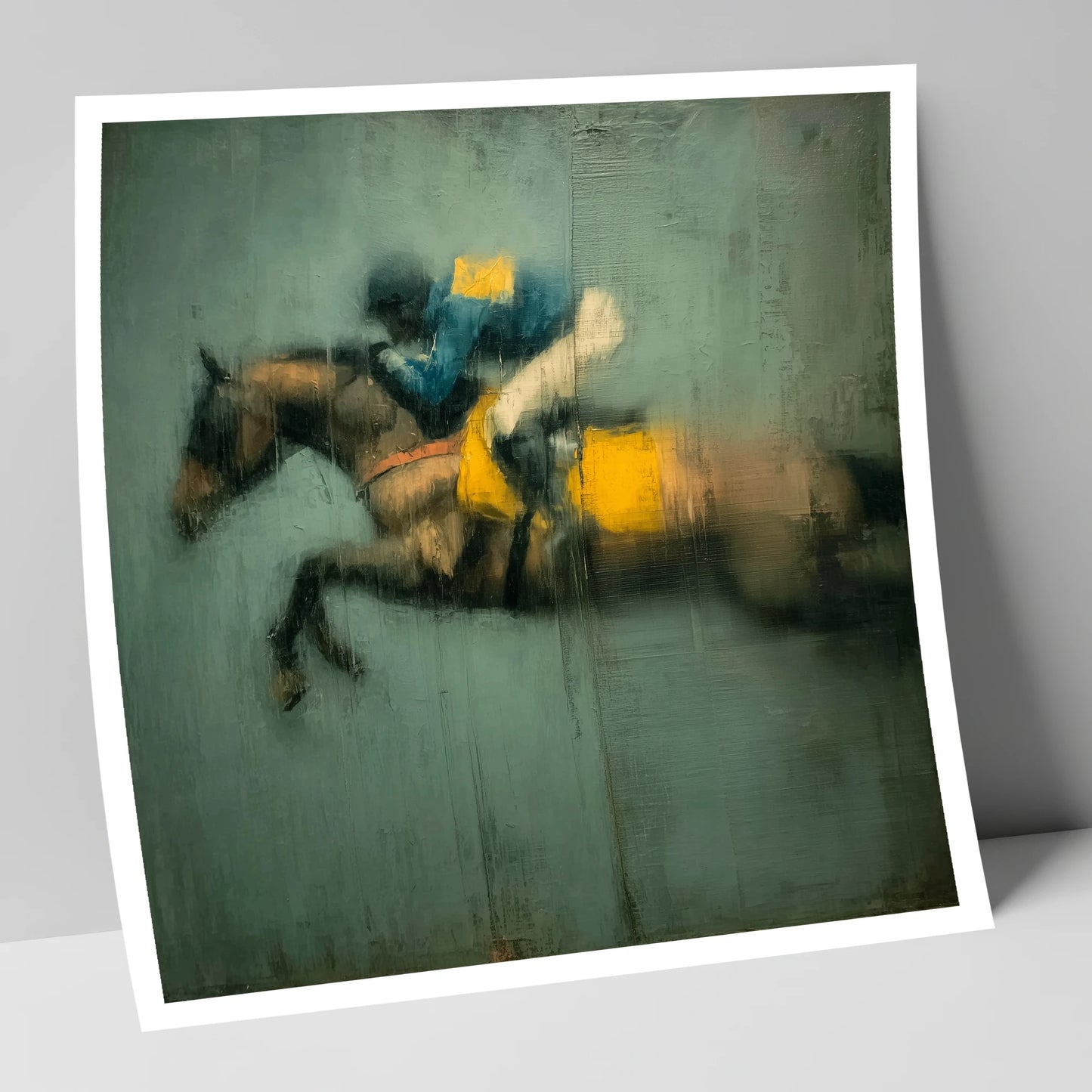 Airborne in Teal and Gold show jumping horse art print