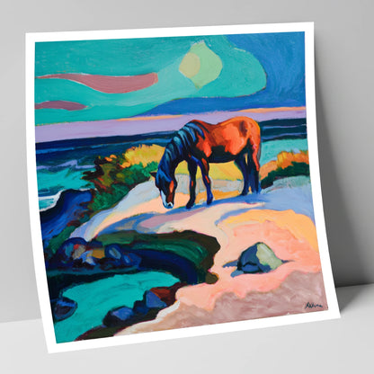 Vibrant Coastal Graze horse landscape art print