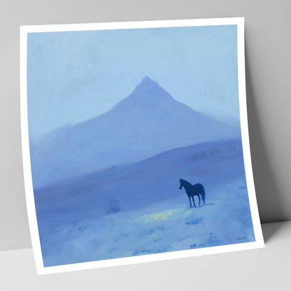 Azure Mountain Solitude horse landscape art print