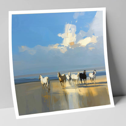 Sunlit Coastal Herd horse landscape art print
