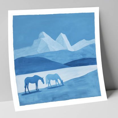 Azure Mountain Grazing horse landscape art print