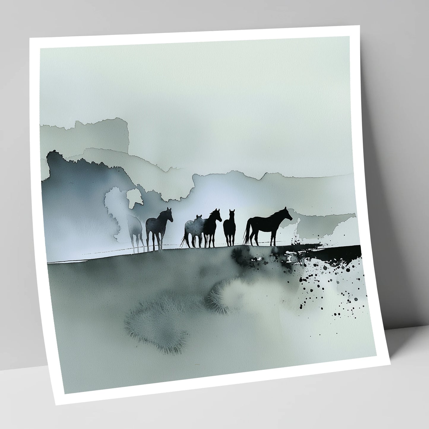 Silent Sentinels of the Mist wild horses art print
