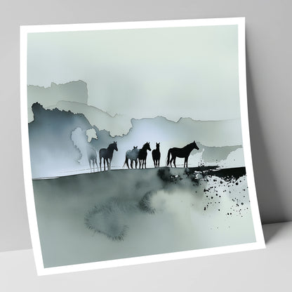 Silent Sentinels of the Mist wild horses art print