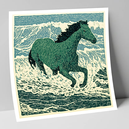 Emerald Surf Canter beach horse art print