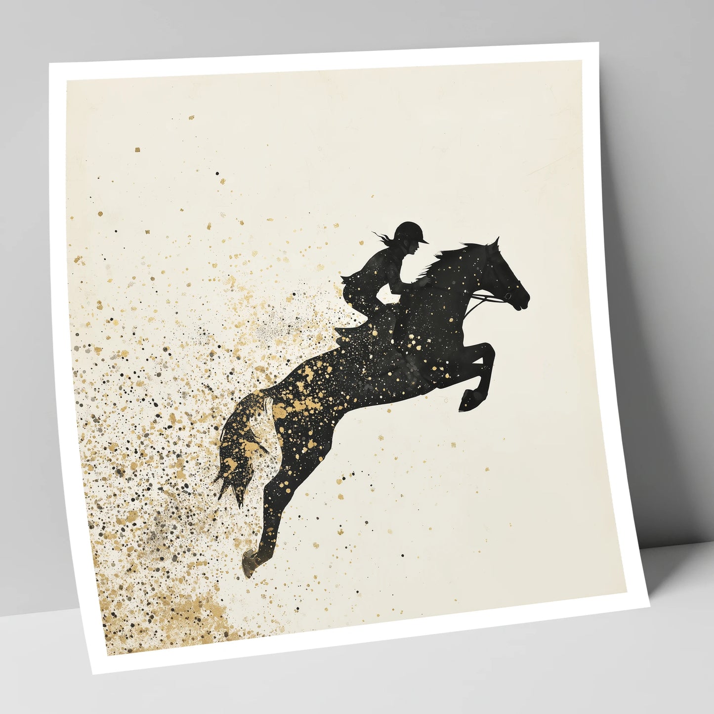 Airborne in Gold show jumping horse art print