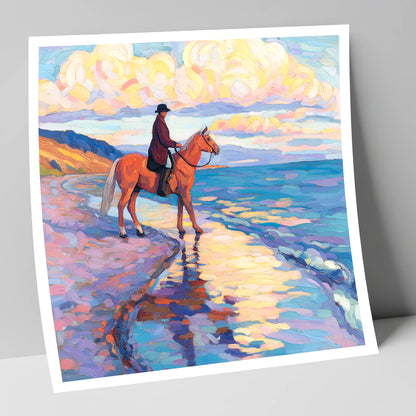 Sunset Coastal Reflections beach horse art print