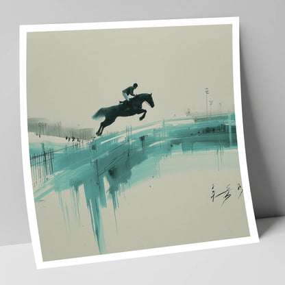 Airborne in Teal show jumping horse art print