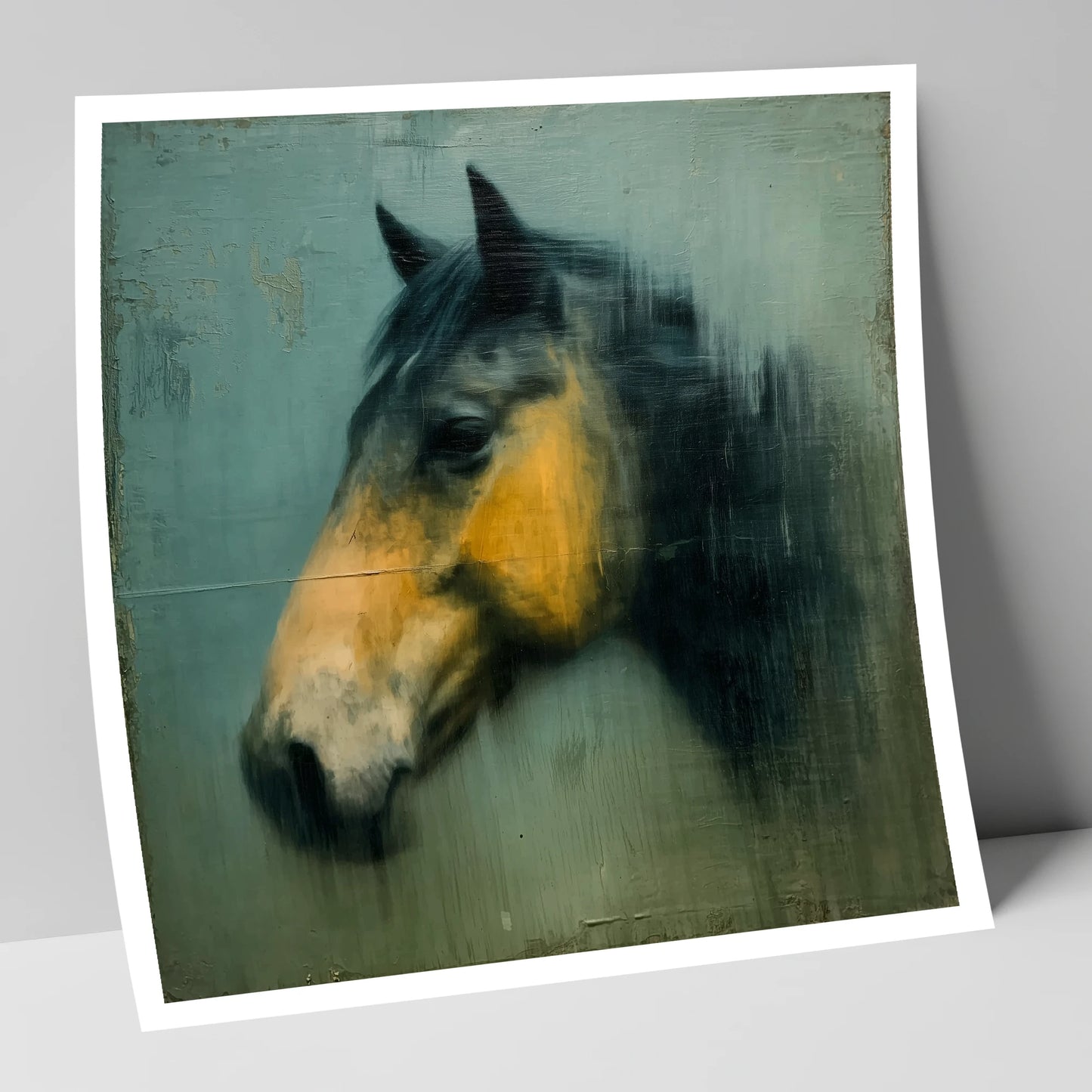 Teal and Ochre Profile horse portrait art print