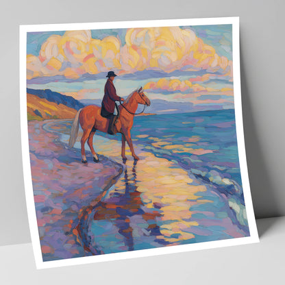 Sunset Coastal Reflections beach horse art print