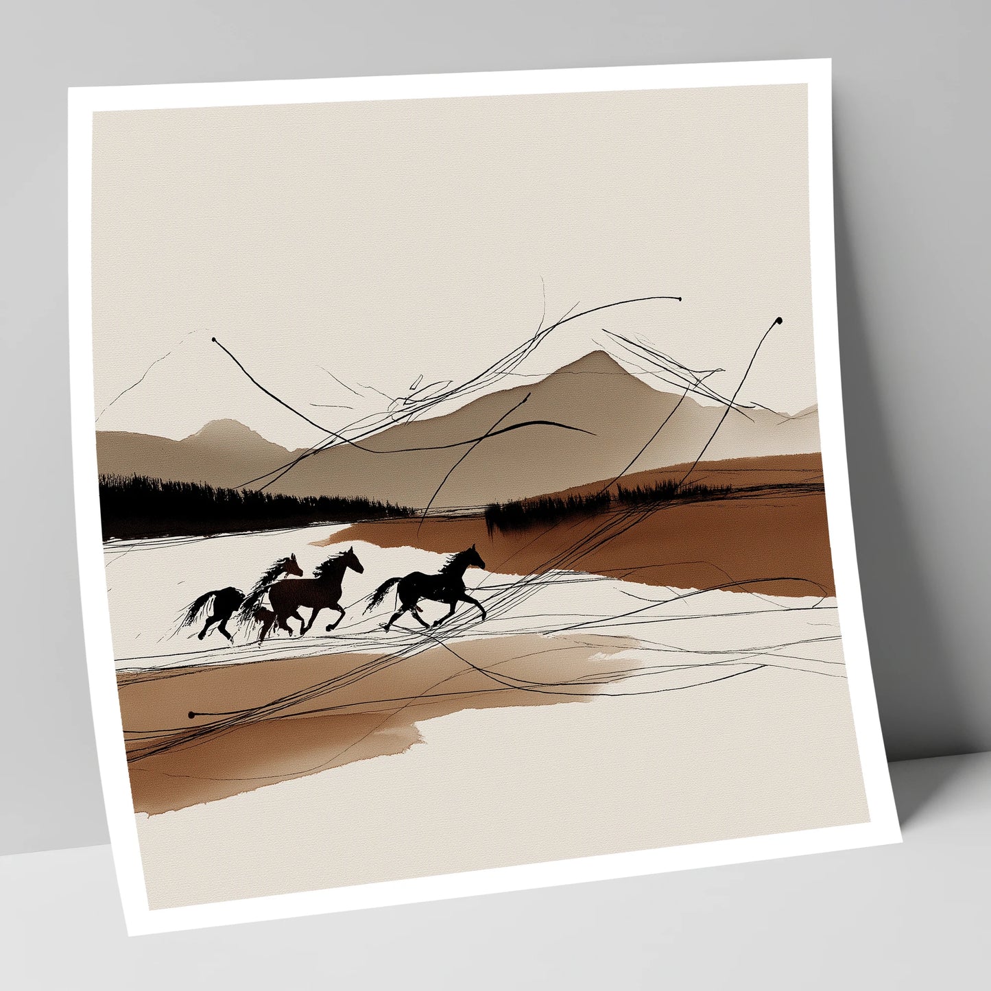 Sepia Horizon Herd wild horses art print