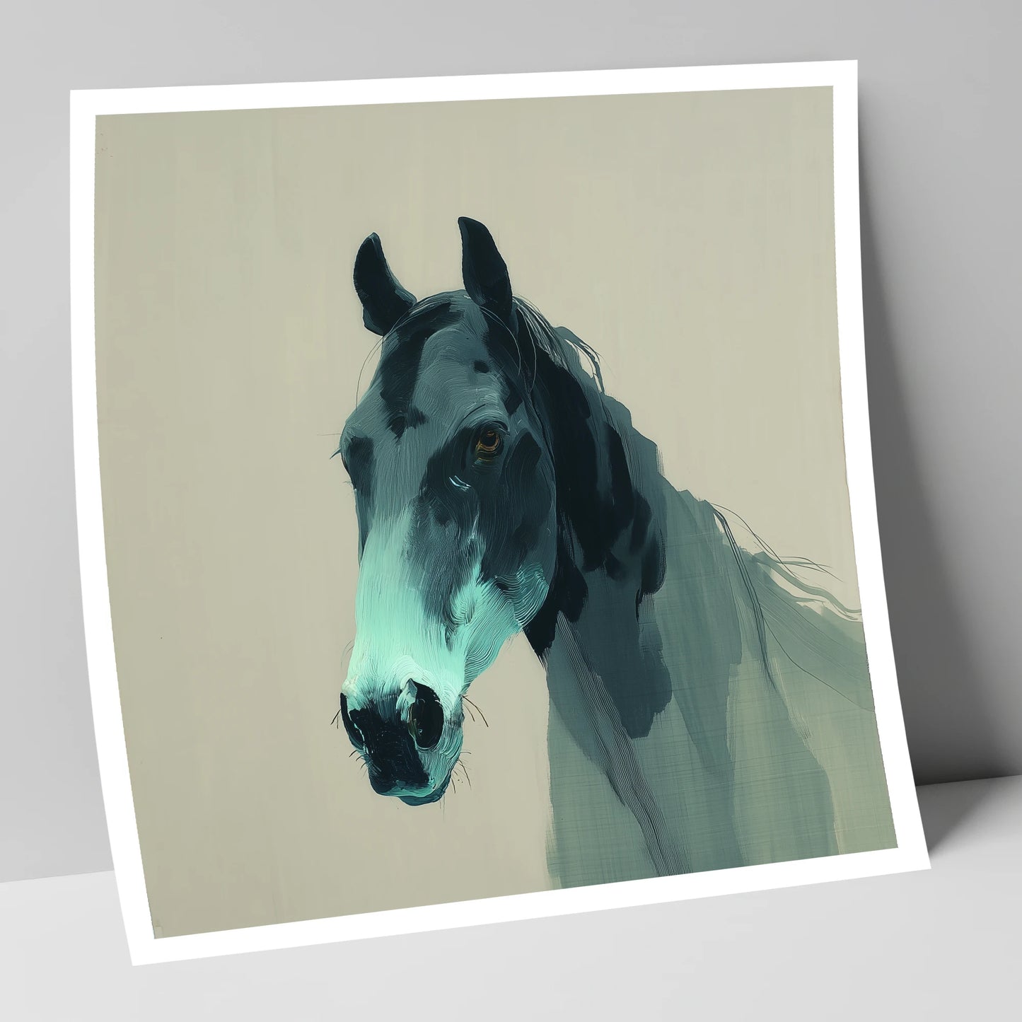 Contemporary Teal Equine horse portrait art print