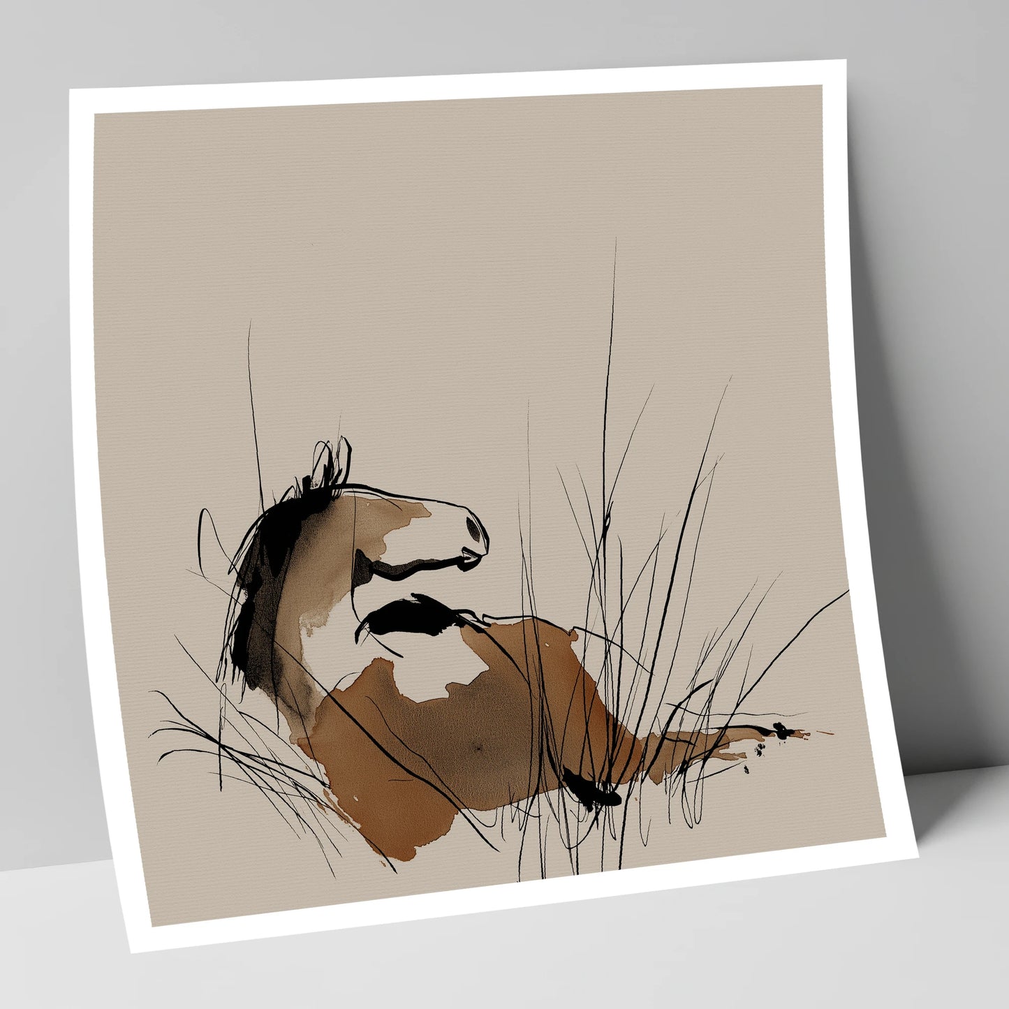 Alert in the Grass horse portrait art print