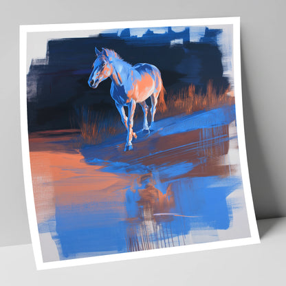 Cobalt Dawn Crossing horse landscape art print