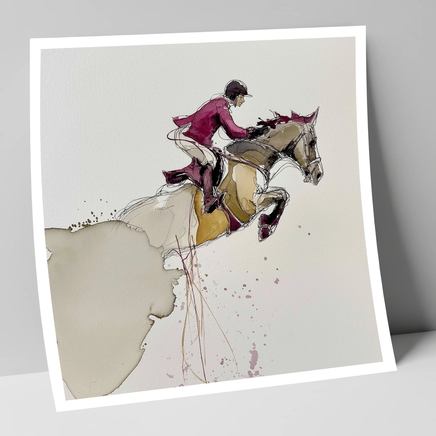 Burgundy Flight show jumping horse art print