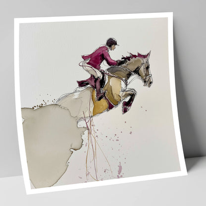 Burgundy Flight show jumping horse art print